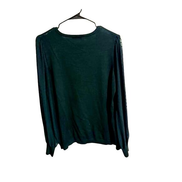 Adrianna Papell Women's Long Sleeve Green Shirt with Sheer Sleeves - Large - Picture 2 of 6